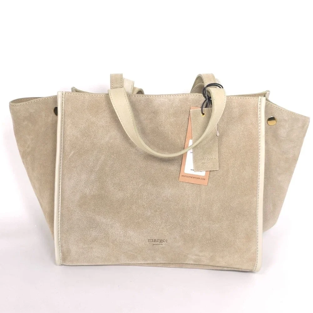 New MARGOT NEW YORK JAMEE LEATHER SUEDE Green Double Handle Tote Bag &‎ Wallet